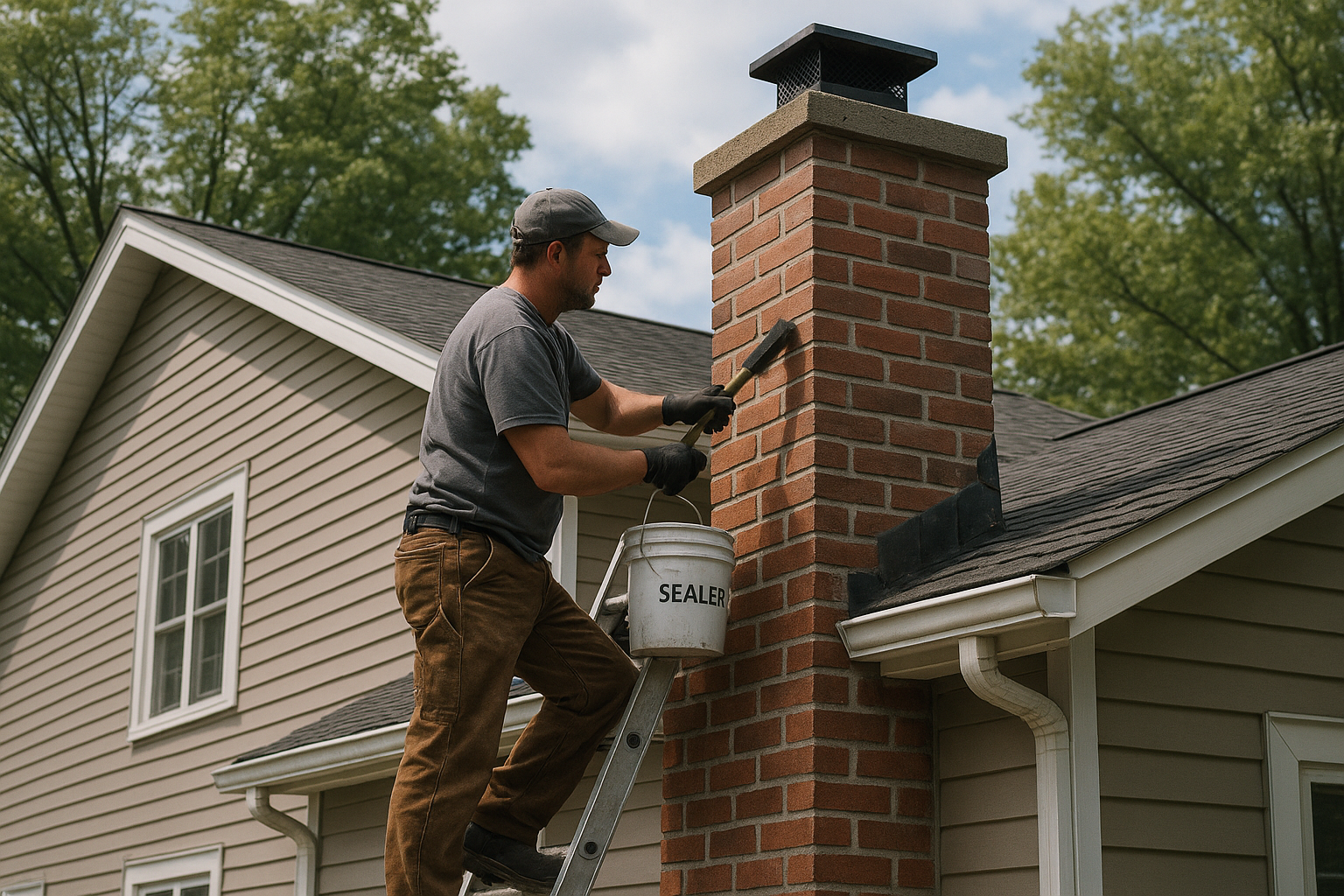 Technician inspecting chimney