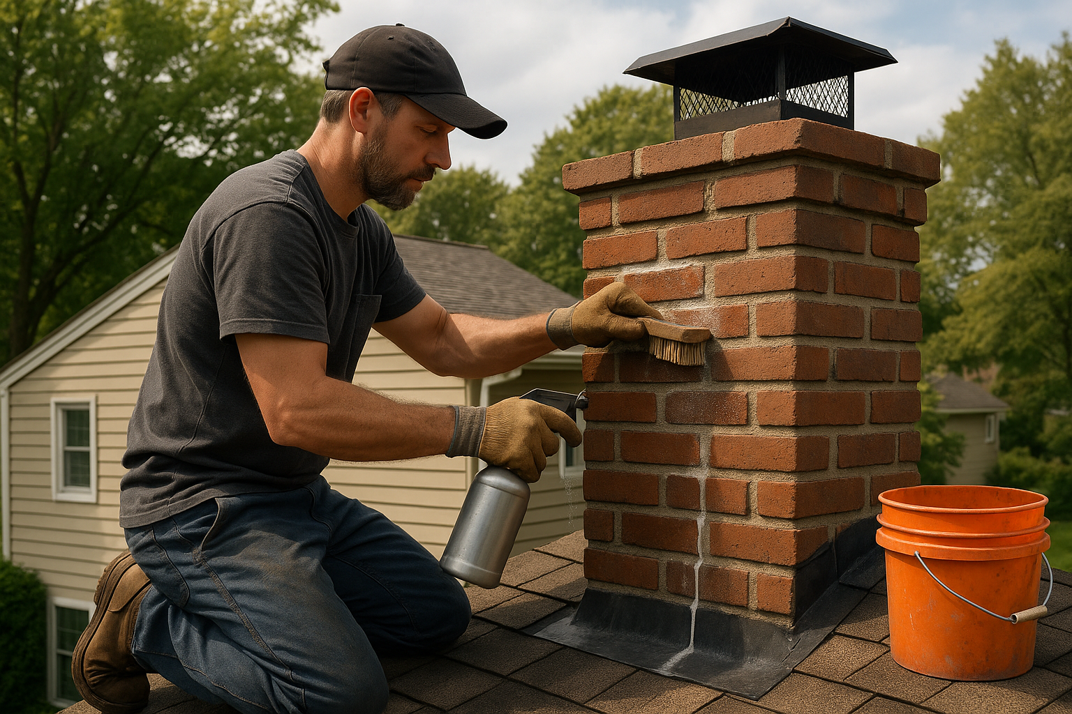 Chimney brush and fireplace